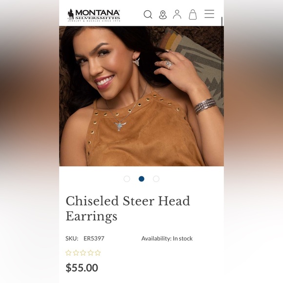 Montana Silversmiths Silver Chiseled Steer Head Earrings - Picture 5 of 5